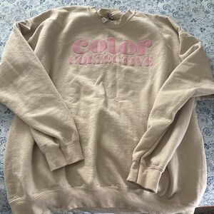 Cream Sweatshirt with Pink Print